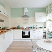 kitchen with pastel green walls
