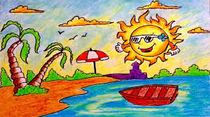 Draw lightly so the whites stay white! How To Draw Easy Scenery Sunrise Beach Scenery Step By Step With Oil Pastel Youtube