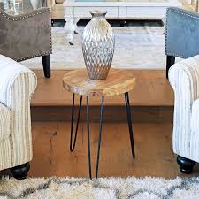 Great little rustic side table, coffee table or bench. Welland Old Elm Wood Round Hairpin End Table Side Table Accent Table Homedecor Livingroomideas Bedroomdecor Home Homede Wood End Tables End Tables Table