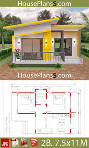 House Plans 7 5x11 With 2 Bedrooms Full Plans House Plans Sam Small House Design Small House Layout House Plans