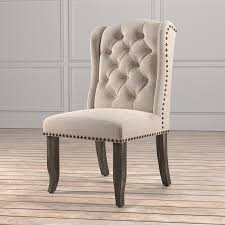 Calila Tufted Upholstered Wingback Side Chair In Beige Reviews Birch Lane In 2020 Dining Chairs Furniture Linen Dining Chairs