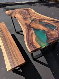 Live Edge Table With Turquoise Epoxy Resin Fill Wood Table Design Diy Resin Table Wood Resin Table