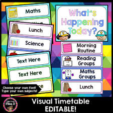 Visual Timetable Editable Rainbow Pastel Visual Timetable Word Wall Headers Math Groups