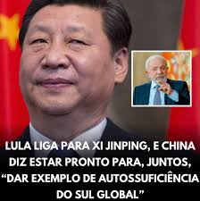 Lula liga para Xi Jinping, e China 🇨🇳 diz estar pronto para, juntos, “dar exemplo de autossuficiência do Sul Global” Segundo o relato chinês da conversa telefônica que mantiveram na manhã de