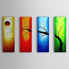 119 99 Oil Painting Hand Painted Landscape Canvas Four Panels Abstract Wall Art Painting Tree Painting Moon Painting