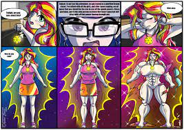 1962637 - explicit, artist:sonicsweeti, sci-twi, sunset shimmer, twilight  sparkle, equestria girls, abs, armpits, big breasts, breast expansion,  breasts, clothes, female, giantess, growth, huge breasts, human coloration,  laboratory, macro, medallion ...