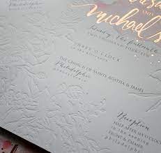 A Peek Into The Studio Rose Gold Foil And Blind Letterpress Floral Wedding Invitations Momental Designs Letterpress Wedding Invitations Letterpress Wedding Invitations Modern Gold Foil Wedding Invitations