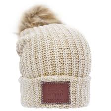 This Pom Beanie Is Knit Out Of 100 Cotton Yarn In Natural And Hemp Colors It Features A Brown Leather Patch Love Your Melon Pom Beanie Love Your Melon Beanie