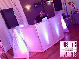 Dj Booth Setup For Weddings Uplights Speaker Scrims Dance Floor Lighting Www Djdannygarcia Com Wedding Dj Setup Dj Booth Wedding Dj Booth