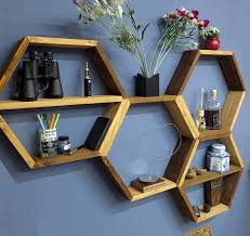 Hexagonal Wallshelf Honeycomb Like To Be Used For Books And Etsy In 2021 Wood Design Decorating Shelves Wood Interior Design