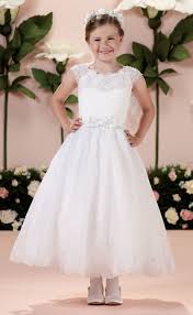 First Communion Dress With Scalloped Lace Applique Neckline Flower Girl Dresses Ivory Flower Girl Dresses White Flower Girl Dresses