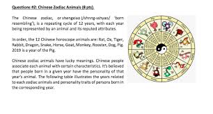 Solved Questions 2 Chinese Zodiac Animals 8 Pts Pig Chegg Com