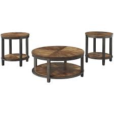 Replicated blackened wood finish with gray textural grain. Ashley Furniture Roybeck 3 Piece Coffee Table Set In Bronze T411 13