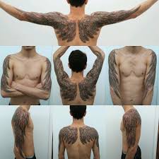 Nice black angel wings tattoo on back for girls. Angel Wing Tattoo X Post From R Tattoos Atbge