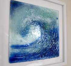 Fused Glass Wave Made From Clear Glass With Frits And Enamels Sea Glass Art Glass Art Techniques Fused Glass Panel