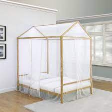 There is no doubt that this canopy bed is a statement piece that will instantly bring you back to your youth. Altadena White Twin Metal Canopy Bed 1stopbedrooms