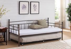 Identify the parts of the trundle. Molly Platform Daybed Frame With Pop Up Trundle Set Twin Pewter Metal Modern Headboard Footboard Rails 7 Slats Walmart Com Walmart Com