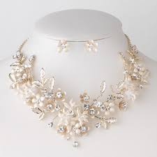 Light Gold And Champagne Floral Vine Wedding Jewelry Set Wedding Accessories Jewelry Teardrop Jewelry Wedding Jewelry Sets