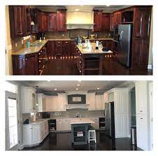 The white cabinets look so much fresher than the former wood material in this kitchen from elements of style. Kitchen Remodel Before After Cherry Cabinets Painted White Island Color Benjamin Moore Kenda Cherry Cabinets Kitchen Ranch Kitchen Remodel Cherry Cabinets