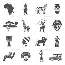 Black And White Icons People Africa Black White Icons Set By Macrovector Graphicriver Africa Drawing Africa Tattoos Africa Symbol