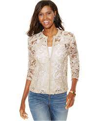 Inc International Concepts Faux Leather Trim Lace Jacket Reviews Jackets Blazers Women Macy S Lace Jacket Pretty Blouses Lace Bomber Jacket
