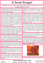This is a wagoll newspaper article written using the beginning of the story of kensukes kingdom by michael murpurgo but could be used as an example for any newspaper writing unit. Ordering A Newspaper Report Classroom Secrets