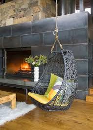 Turret Home With Rustic Interiors Swinging Chair Living Room Remodel Contemporary Interior