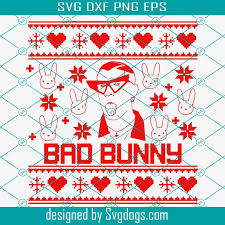Funny bunny face with easter eggs in a basket svg file. Bad Bunny Ugly Christmas Sweater Svg Bad Bunny Svg Ugly Christmas Sweater Pattern File For Diy Christmas Svg Svgdogs