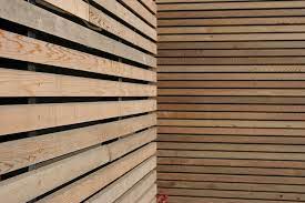For the slat wall, i cut one of the slats slightly shorter than the rest and used it as a spacer. Wooden Slats Exterior Diy Exterior Exterior Wall Materials Exterior Wall Texture