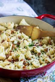 Creamy Parmesan Cauliflower With Bacon Is An Unfussy And Healthy Side Dish Recipe That S Loaded With F Side Dish Recipes Healthy Veggie Dishes Keto Side Dishes