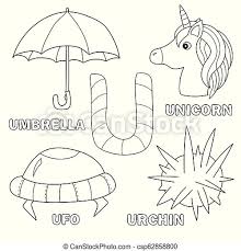 Even if you have a colour printer, i prefer the black and color as appropriate. Kids Alphabet Coloring Book Page With Outlined Clip Arts Letter U Umbrella Unicorn Ufo Urchin Canstock