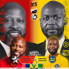 As November 27 approaches, the race in (North Leeward (Chateaubelair, Petit  Bordel, Rose Bank, Troumaca, Belmont, Cumberland, etc.) remains one of the  most watched, with CARLOS JAMES and KISHORE SHALLOW seeking voter
