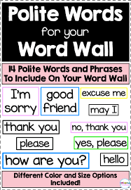 Polite Words For Your Word Wall 14 Polite Manner Words And