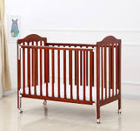 Adjustable Maroon Baby Wood Crib with Wheels