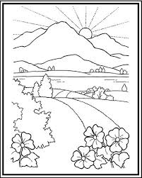 The majestic landscape of the mountains is a breathtaking scene. This Mountain Coloring Page Of Landscapes Contains A Wide Variety Of Imagery Such As Tiny Houses Coloring Pages Nature Scenery Drawing For Kids Coloring Pages