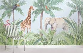 Safari nursery decor animal nursery wallpaper quote nursery etsy. Watercolor Jungle Nursery Wallpaper Mural Hovia