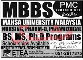 Asia pacific university is offering international student scholarships to pursue undergraduate, postgraduate and foundation programme. Mahsa University Malaysia Isb Phd Pharm D Admissions 2021 Result Pk