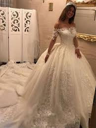 Cathedral Train Tulle Off The Shoulder Puffy Long Sleeves Applique Wedding Dresses Online Wedding Dress Ball Gowns Wedding Ball Gown Wedding Dress