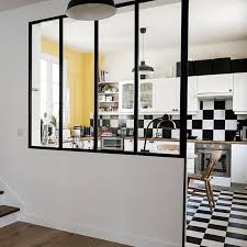 Ajout D Une Verriere De Separation Cuisine Sejour Mur Et Carrelage Design En Damier Cu Amenagement Interieur Decoration Interieure Renovation Maison