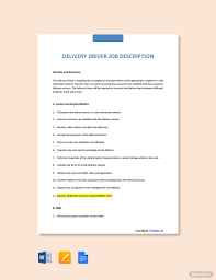 Free Delivery Driver Job Description Template Word Google Doc Apple Mac Pages In 2020 Job Description Template Accounting Jobs Job Description