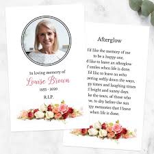 Keep the deceased's preferences in mind as you make your choices so the memorial card is a representation of him. Funeral Memorial Cards Traditional Roses Photo Paper Angel