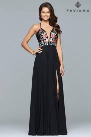 Faviana 10000 Deep V Floral Top Prom Gown Faviana Prom Dresses Long Chiffon Evening Dress Faviana Dresses