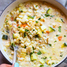 Ingredients for vegetarian summer corn chowder. Summer Zucchini Corn Chowder Little Broken