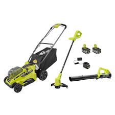 Whether you've got a big or small lawn, the home depot canada has a lawn mower that will make short work of your yard duties. Ryobi 18v One 16 Inch Mower Trimmer And Blower Kit With 2 4 0ah Batteries And 1 Char The Home Depot Canada