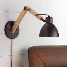 A wide variety of plug in sconce options are available to you, such as shade type, color temperature(cct), and lamp body and whether plug in sconce is wall lamps, {2}, or {3}. Barnes And Ivy Industrial Wall Lamp Bronze Wood Plug In Light Fixture Adjustable Arm Metal Shade For Bedroom Living Room Reading Walmart Com Walmart Com