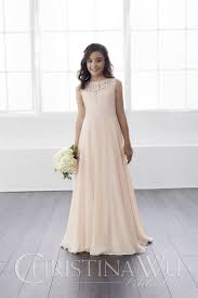 Blush Colored Junior Bridesmaid Dress From Christina Wu Featuring A Lace Top And Chiff Junior Bridesmaid Dresses Flower Girl Dress Lace Lace Bridesmaid Dresses
