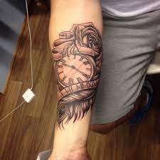 Pocket Watch Feather And Rose Tattoo By Sammy Tattoos Baby Tattoos Sleeve Tattoos