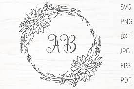 Download Sunflower Wreath Svg Sunflower Monogram Frame Svg Cuttables 1208846 Cut Files Design Bundles