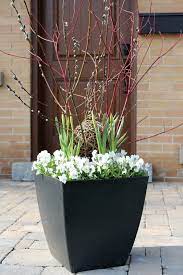 Pansies And Pussywillows Spring Here You Come Spring Planter Flower Pots Outdoor Spring Porch Decor