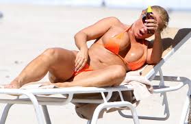 Wallpaper nicole coco austin, blonde, serbian, american, model, starlet,  personality, hot, busty, milf, sexy babe, long hair, beach, sand, water,  orange, bikini, sexy, decollete, suncream, body desktop wallpaper - Girls &  Beaches -